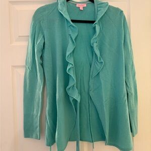 Ruffled Aqua Cardigan Sweater